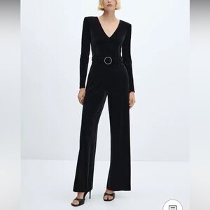 Mango velvet jumpsuit with jeweled belt